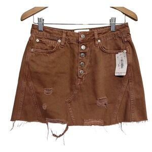 We The Free People Button Fly Distressed Mini Skirt Size 27‎ Brown Rust Womens